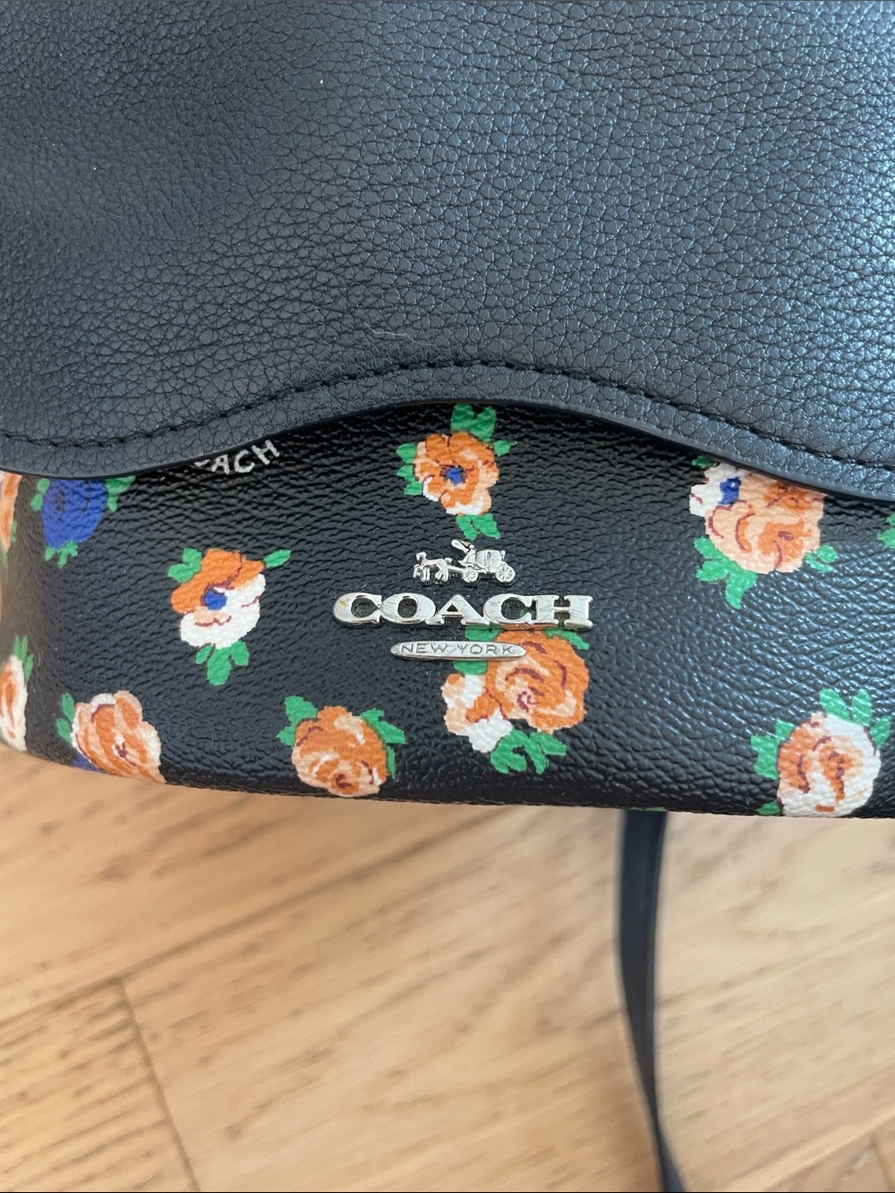 Coach Black Pebbled Leather Floral Bucket Crossbody Bag - Picture 3 of 11
